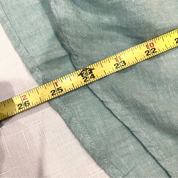 Weatherproof Washable Womens Linen Viscose Green Short Sleeve Button-Down Tie - Picture 9 of 9